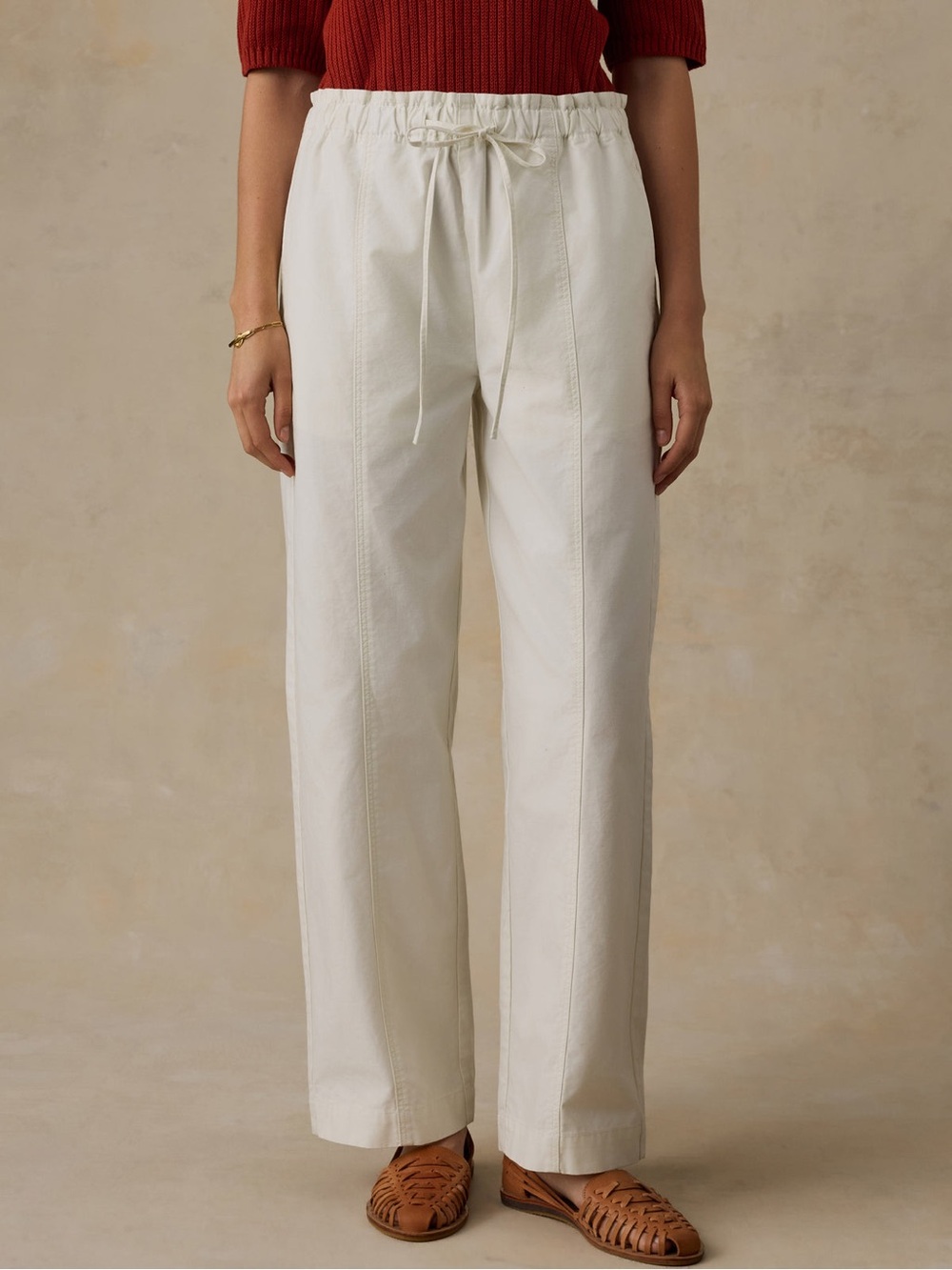 NWT Faherty Cotton Twill Drawstring Pant - Egret